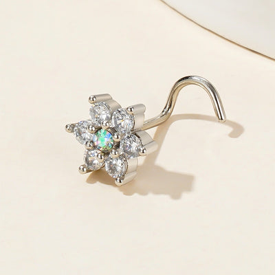 1 Piece Flower Zircon Inlay Stainless Steel Nose Ring & Stud