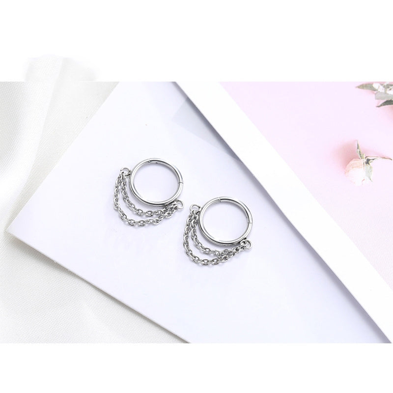 1 Piece Stainless Steel Nose Ring & Chain Hoop Earrings Set for Women