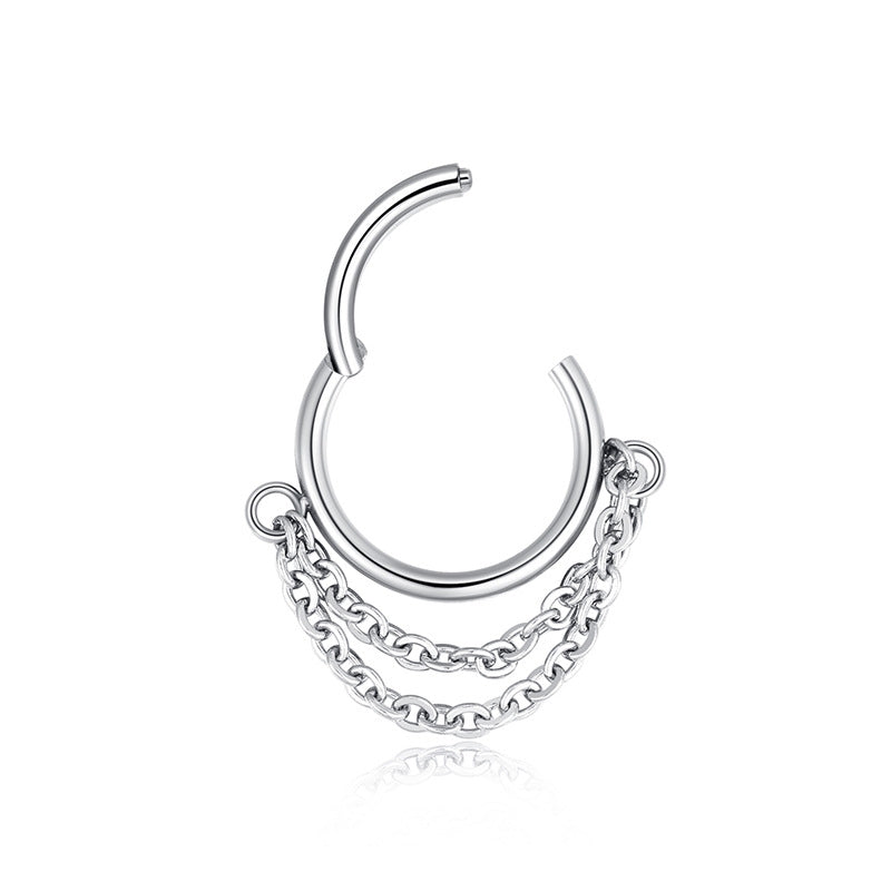 1 Piece Stainless Steel Nose Ring & Chain Hoop Earrings Set for Women