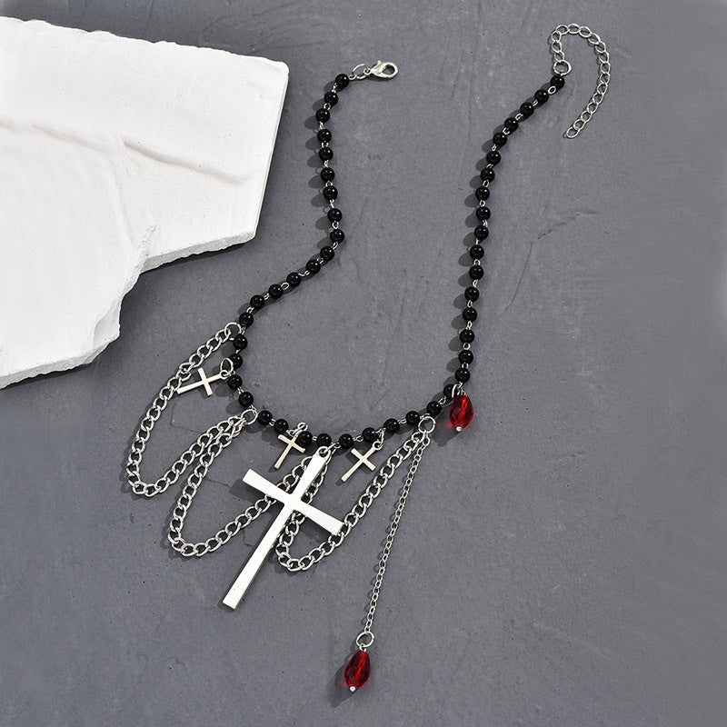 Original Design Gothic Cross Crystal Alloy Beaded Women's Choker Necklace