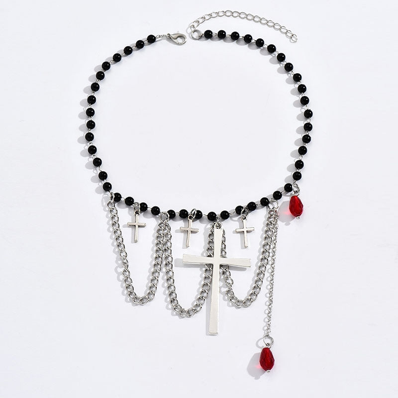 Original Design Gothic Cross Crystal Alloy Beaded Women's Choker Necklace