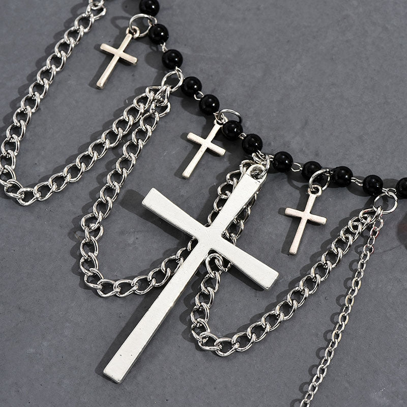 Original Design Gothic Cross Crystal Alloy Beaded Women's Choker Necklace