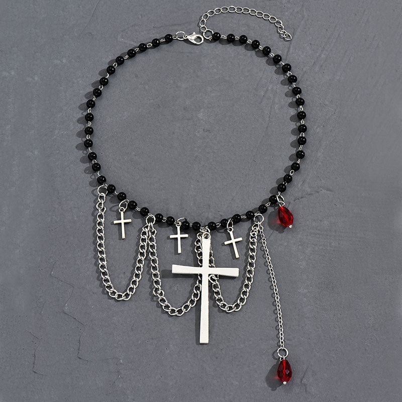 Original Design Gothic Cross Crystal Alloy Beaded Women's Choker Necklace