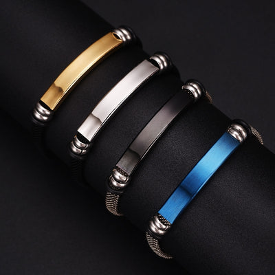 Original Design Solid Color Stainless Steel Couple Bangle with Retro Lettering Gift Bracelet