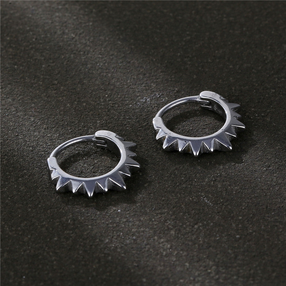 Punk Geometric Titanium Steel Men's Hoop Earrings with Rivet Design