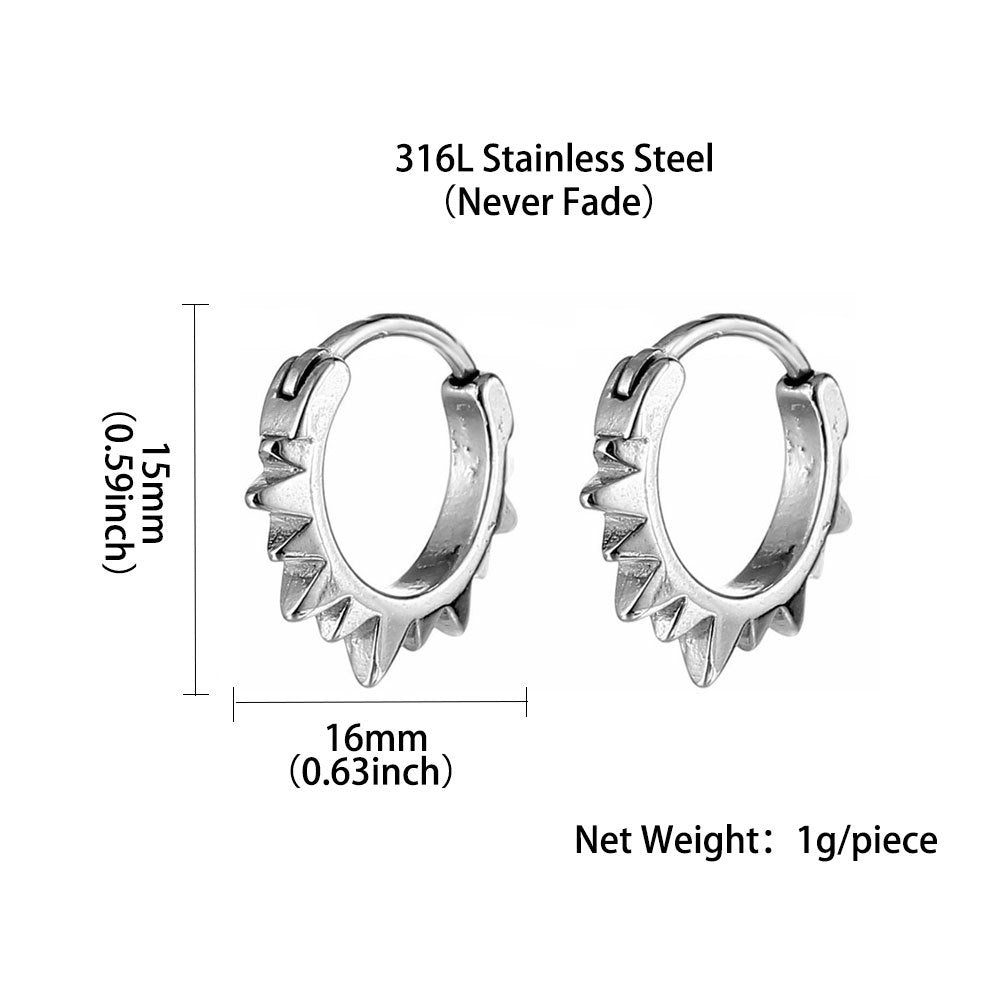 Punk Geometric Titanium Steel Men's Hoop Earrings with Rivet Design