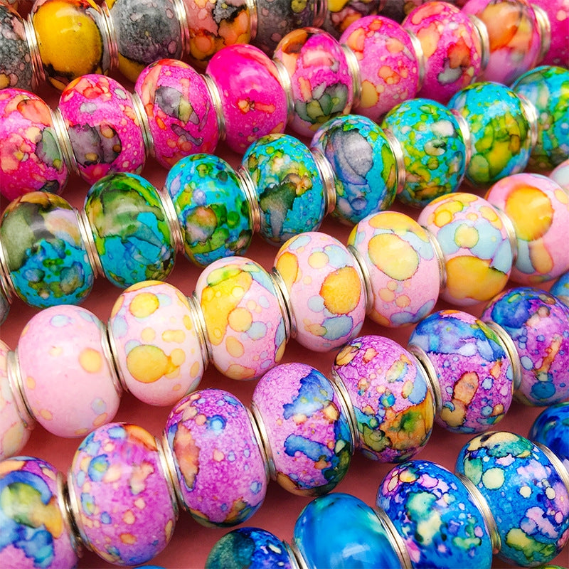 Resin Color Block Ink Painted Alloy Beads for DIY Jewelry Bracelet Making