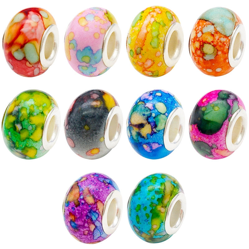 Resin Color Block Ink Painted Alloy Beads for DIY Jewelry Bracelet Making