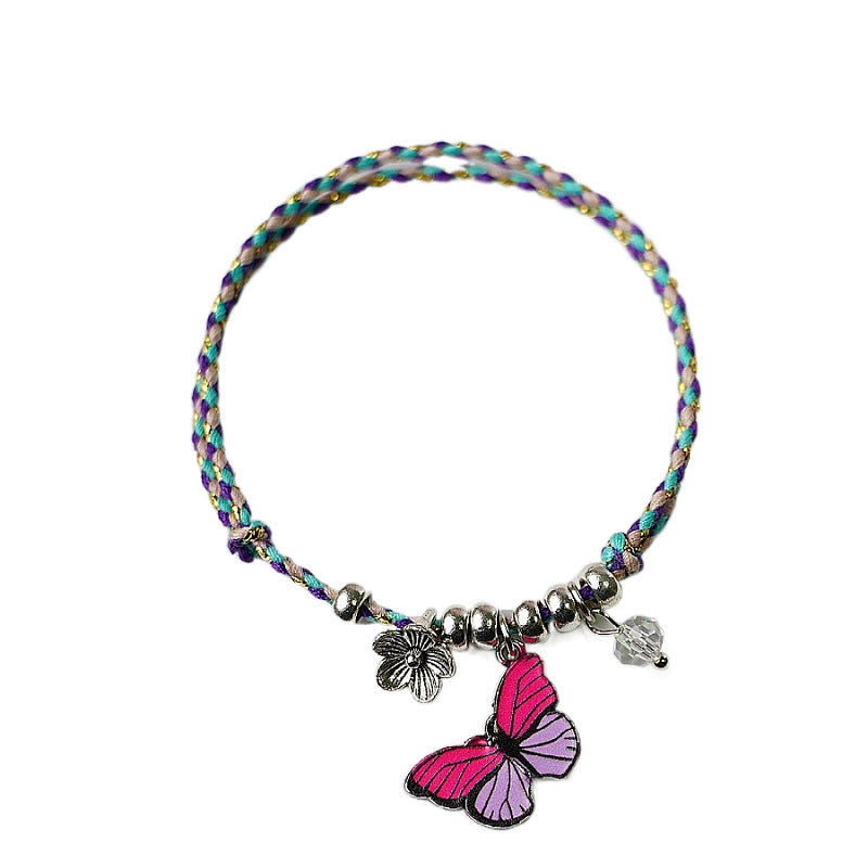 Retro Butterfly Flower Alloy Rope Bracelet - Unisex & Couple Design, Blue Color Jewelry