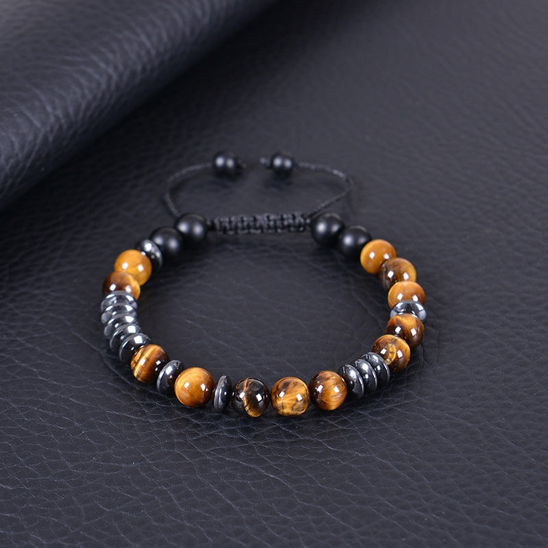 Retro Geometric Natural Tiger Eye Stone Morse Code Men's Bracelet