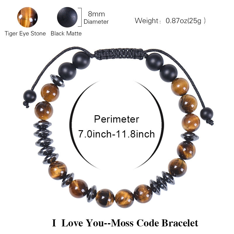 Retro Geometric Natural Tiger Eye Stone Morse Code Men's Bracelet