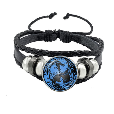 Retro Geometric PU Leather Yin Yang Tai Chi Unisex Bracelet Set