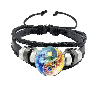 Retro Geometric PU Leather Yin Yang Tai Chi Unisex Bracelet Set