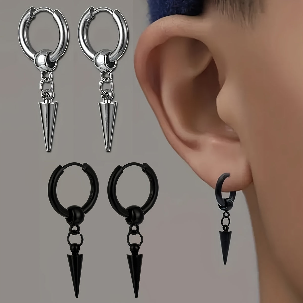 Retro Punk Geometric Stainless Steel Black Plated Drop Earrings