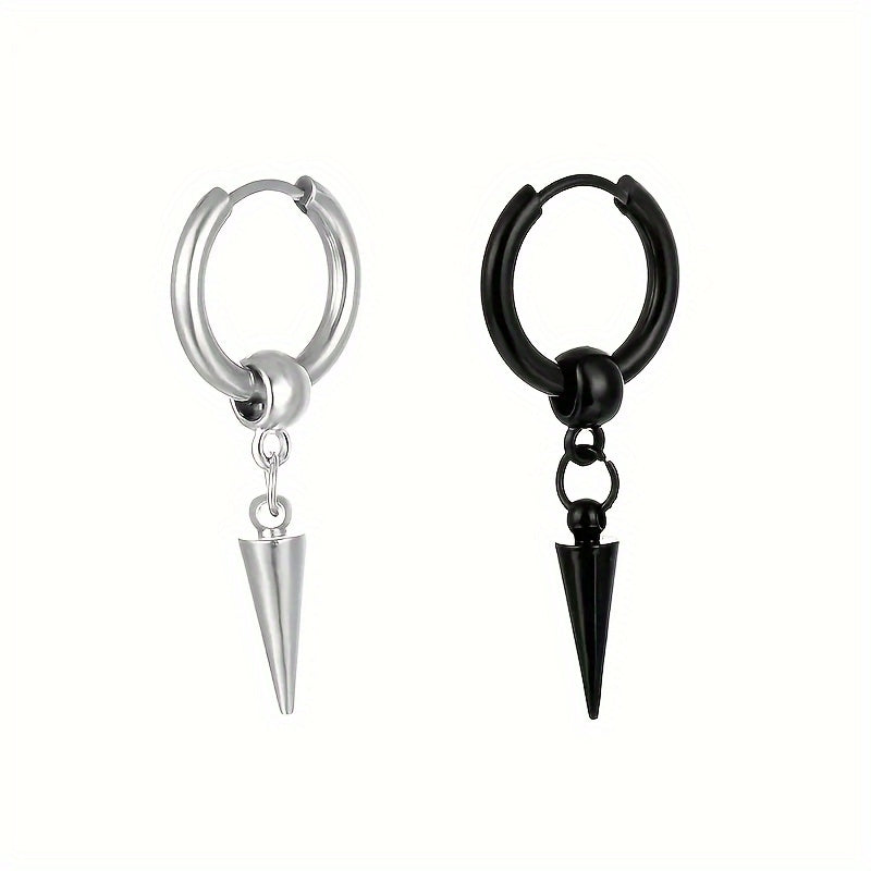 Retro Punk Geometric Stainless Steel Black Plated Drop Earrings