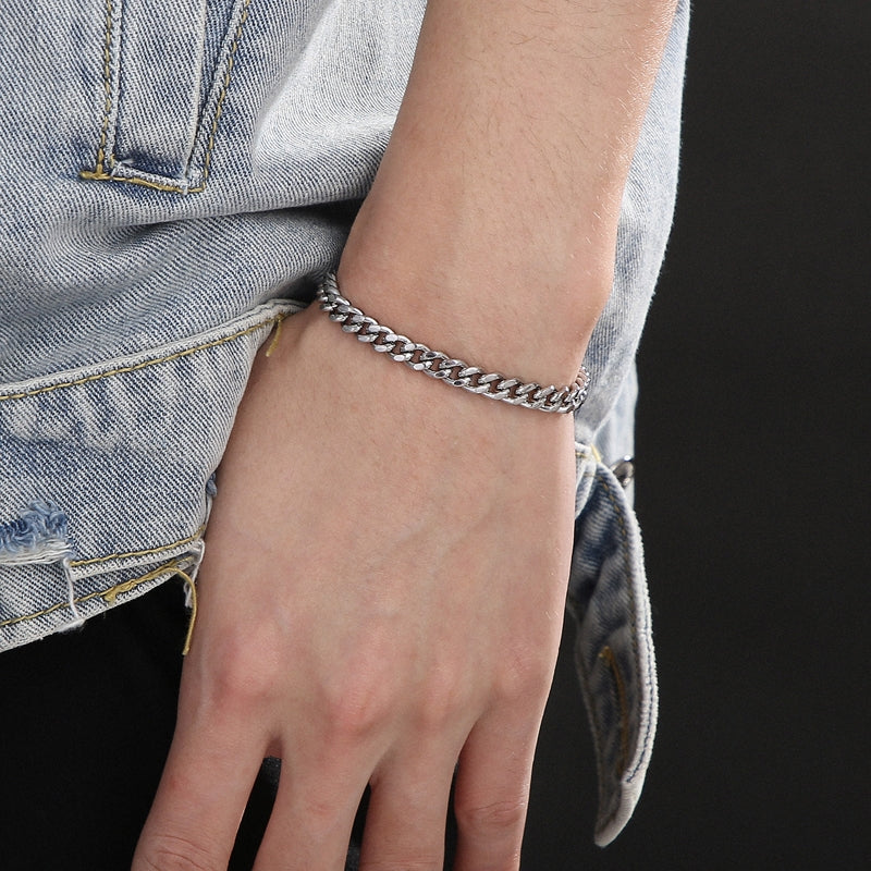 Retro Titanium Steel Cuban Chain Bracelet - 18k Gold Plated Unisex Punk Jewelry