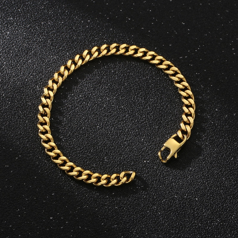 Retro Titanium Steel Cuban Chain Bracelet - 18k Gold Plated Unisex Punk Jewelry