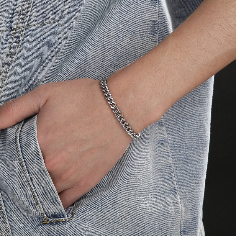 Retro Titanium Steel Cuban Chain Bracelet - 18k Gold Plated Unisex Punk Jewelry