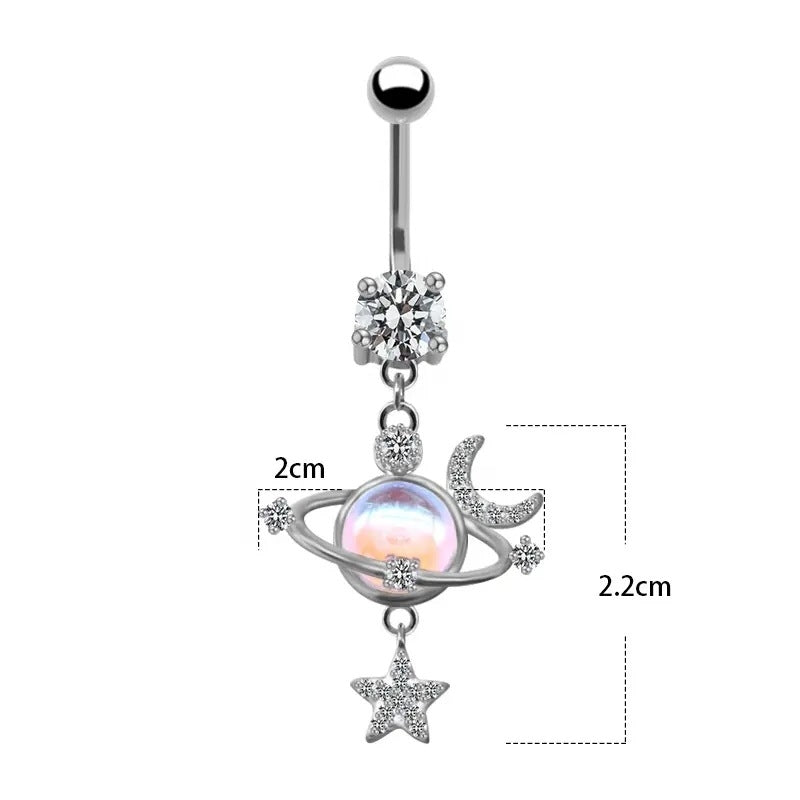 1 Piece Celestial Star Moon Planet Stainless Steel Zircon Belly Ring