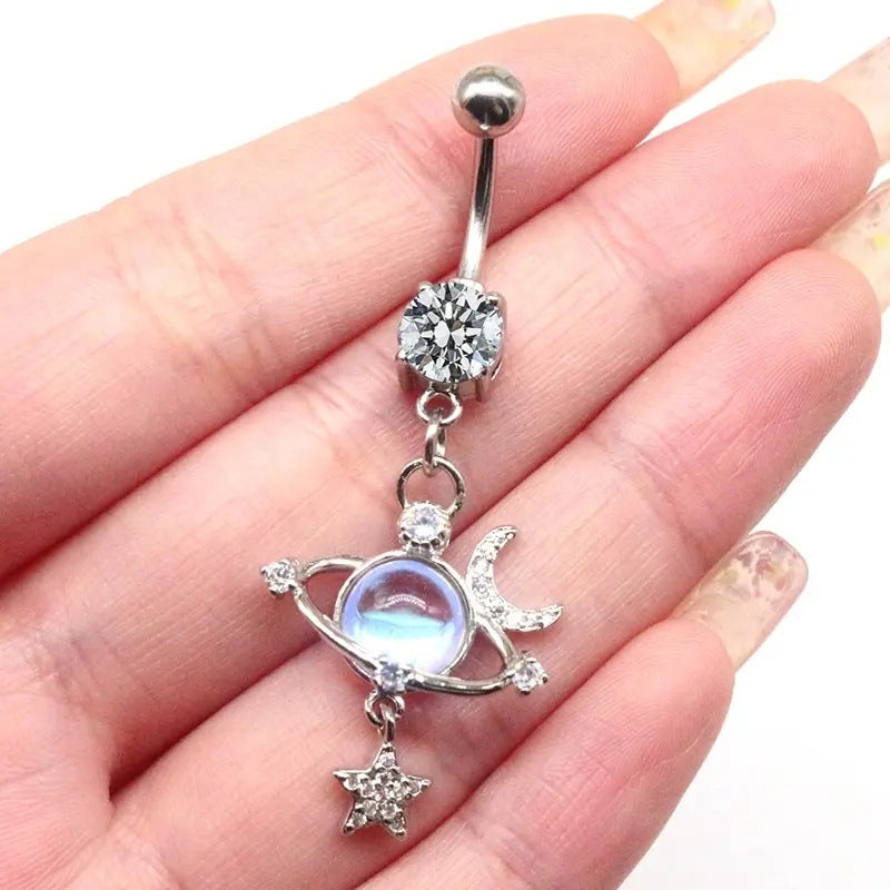 1 Piece Celestial Star Moon Planet Stainless Steel Zircon Belly Ring