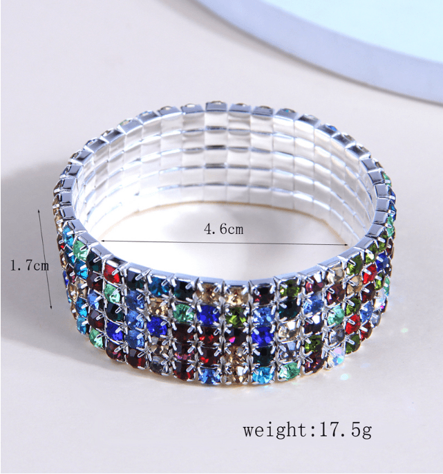 Shiny Rhinestone Inlay Ferroalloy Women's Elastic Crystal Bracelet