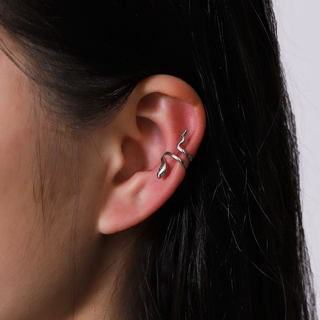 Simple Snake Design Alloy Ear Cuffs - Double Clip Non-Pierced Earrings