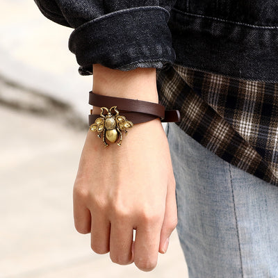 Simple Style Bee PU Leather Alloy Couple Bracelet - Retro Bronze Design