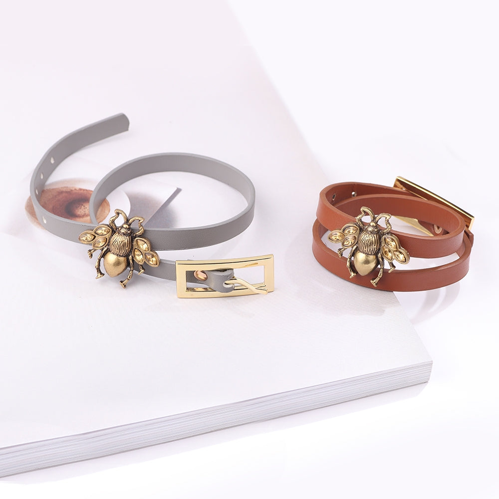 Simple Style Bee PU Leather Alloy Couple Bracelet - Retro Bronze Design