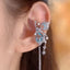 Simple Butterfly Zircon Asymmetric Tassel Clip-On Earrings