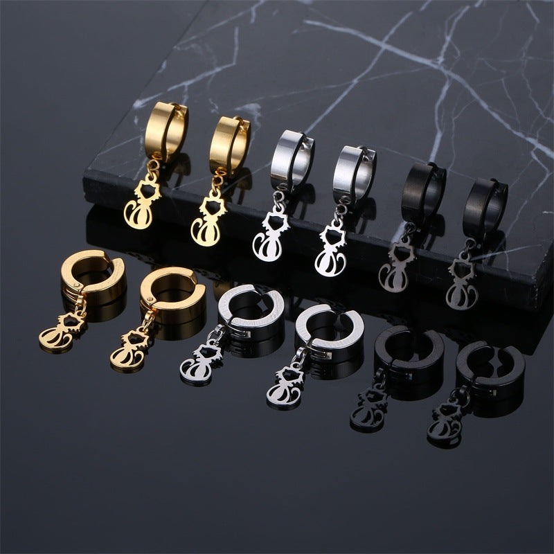 Simple Cat Stainless Steel Clip-On Earrings