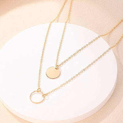 Simple Geometric Circle Layered Necklace for Women