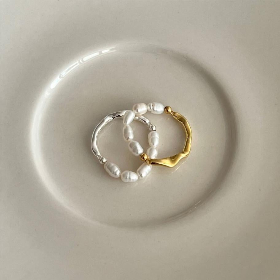 1 Piece Minimalist Sterling Silver Freshwater Pearl 18k Gold Plated Ring