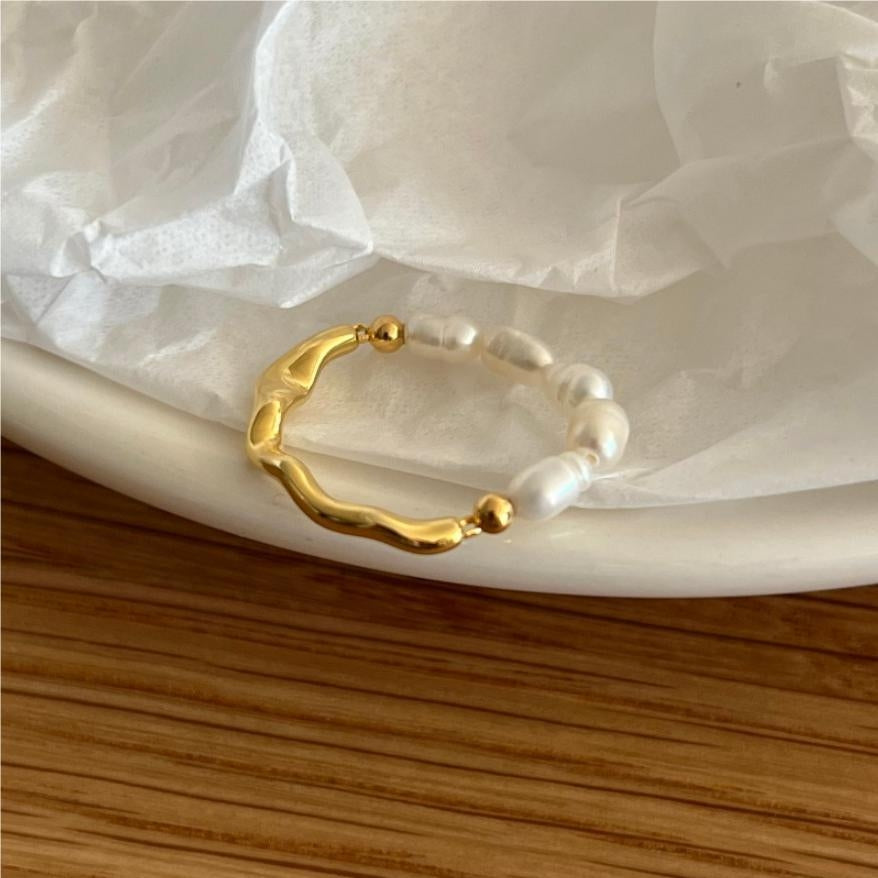 1 Piece Minimalist Sterling Silver Freshwater Pearl 18k Gold Plated Ring