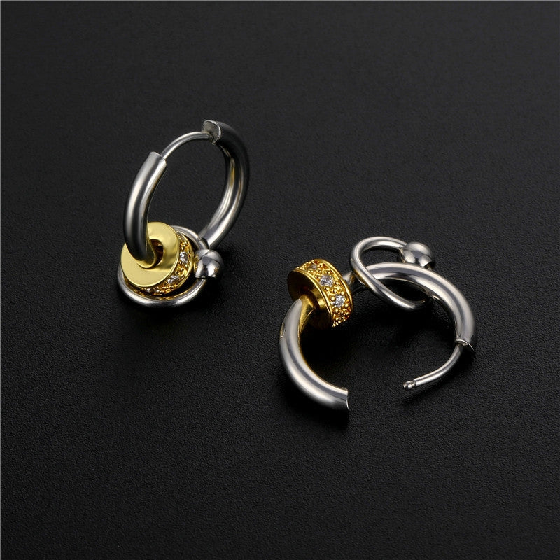 Simple Circle Titanium Steel Zircon Hoop Earrings for Men