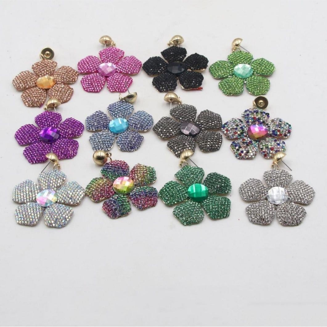 1 Piece Simple Style Classic Style Flower Inlay Iron Rhinestones Drop Earrings