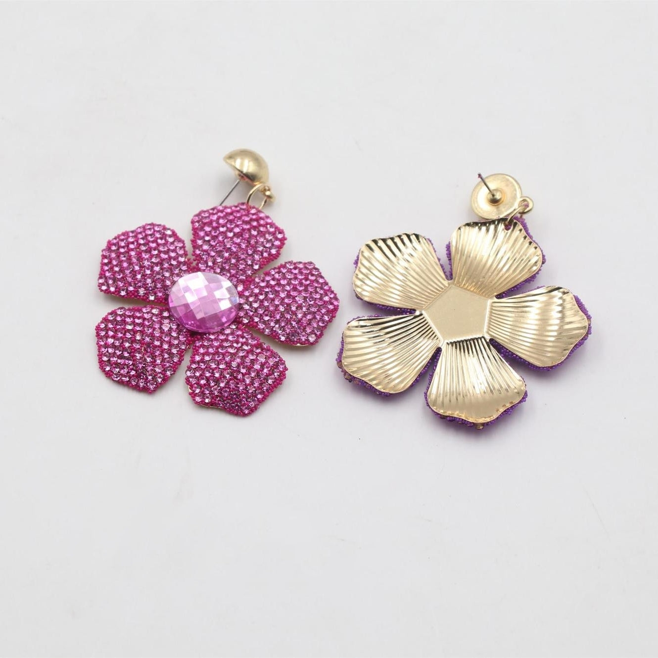 Simple Classic Flower Inlay Rhinestone and Pearl Drop Earrings