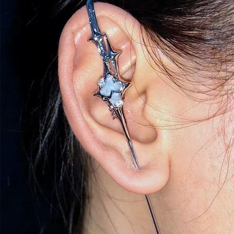 Star Inlay Rhinestone Alloy Earrings - Starkeeper Series Four-Pointed Star Design