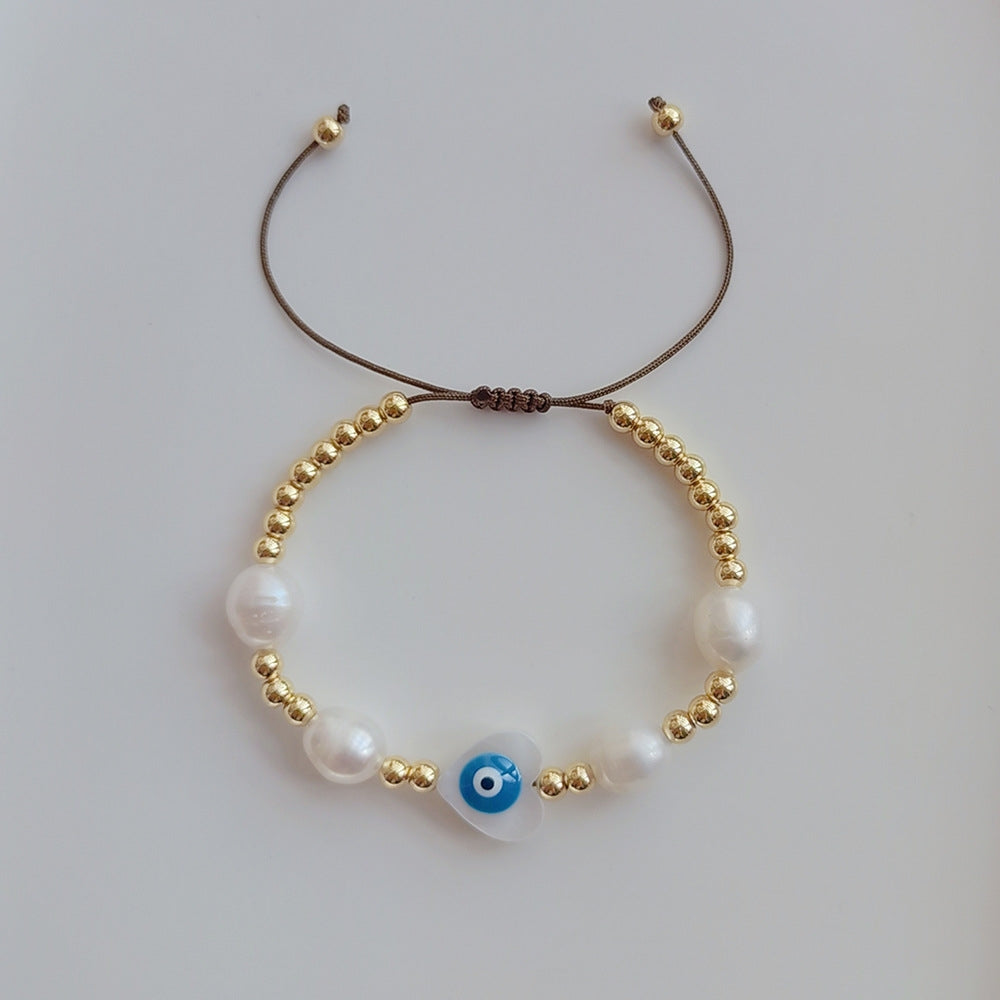 Evil Eye Freshwater Pearl Shell Copper Beaded Bracelet