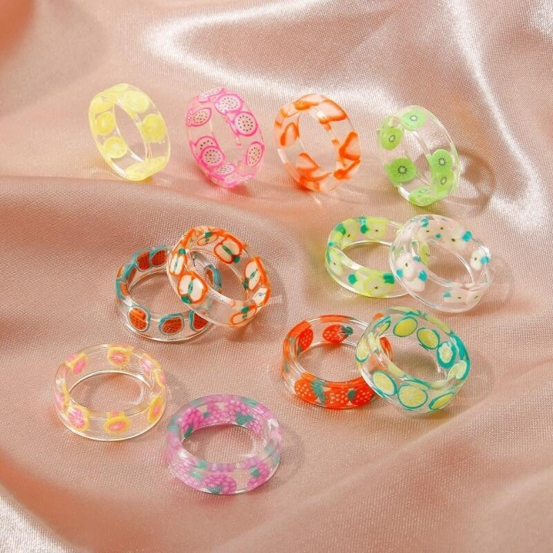 Simple Style Colorful Acrylic Fruit Resin Women's Ring