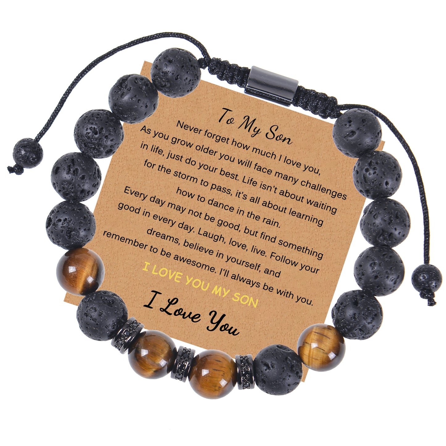 1 Piece Geometric Natural Stone Tiger Eye & Lava Stone Bracelet with Copper Zirconia Accents