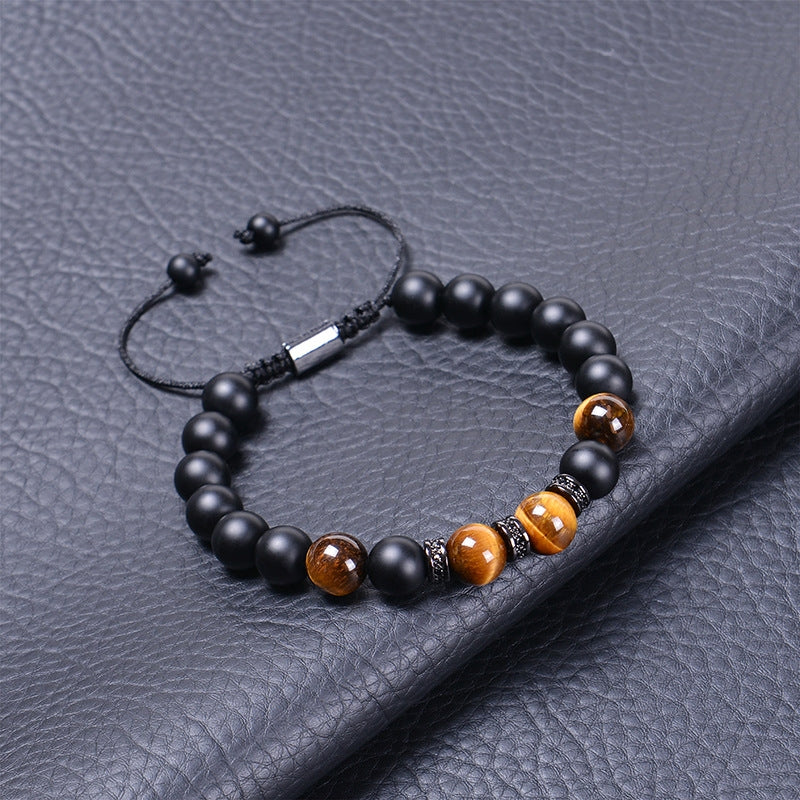 1 Piece Geometric Natural Stone Tiger Eye & Lava Stone Bracelet with Copper Zirconia Accents