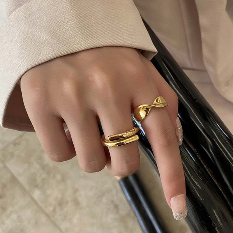 Simple Geometric Silver and Gold Plated Women's Open Ring