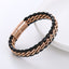 Geometric Stainless Steel Double Chain Braided Leather Men's Bracelet