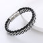 Geometric Stainless Steel Double Chain Braided Leather Men's Bracelet