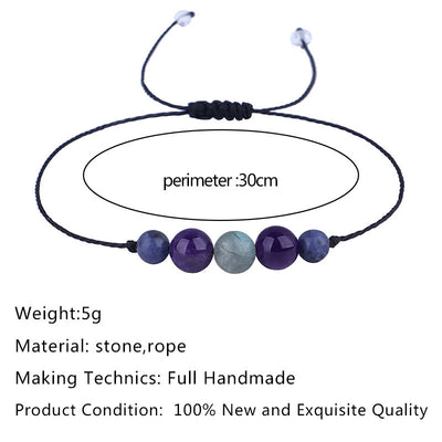 Simple Geometric Stone & Amethyst Beaded Wax Thread Bracelet for Women