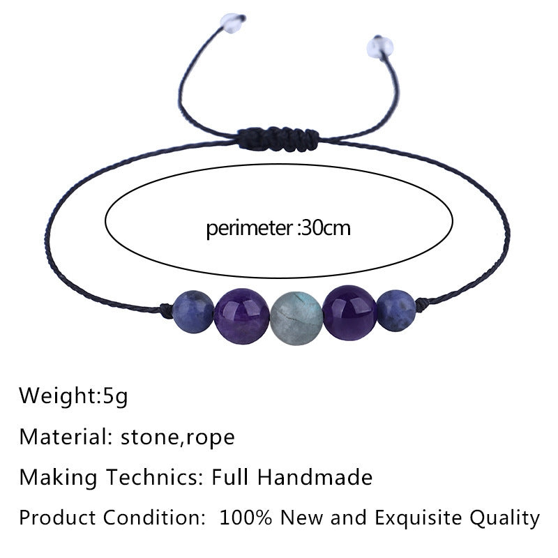 Simple Geometric Stone & Amethyst Beaded Wax Thread Bracelet for Women