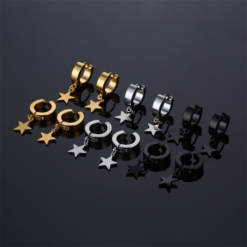 Simple Pentagram Stainless Steel Drop Earrings