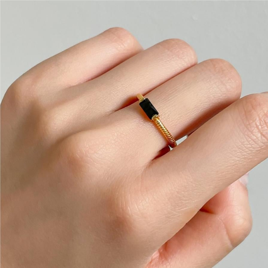 1 Piece Minimalist Rectangle Zircon 18k Gold Plated Open Ring in Sterling Silver