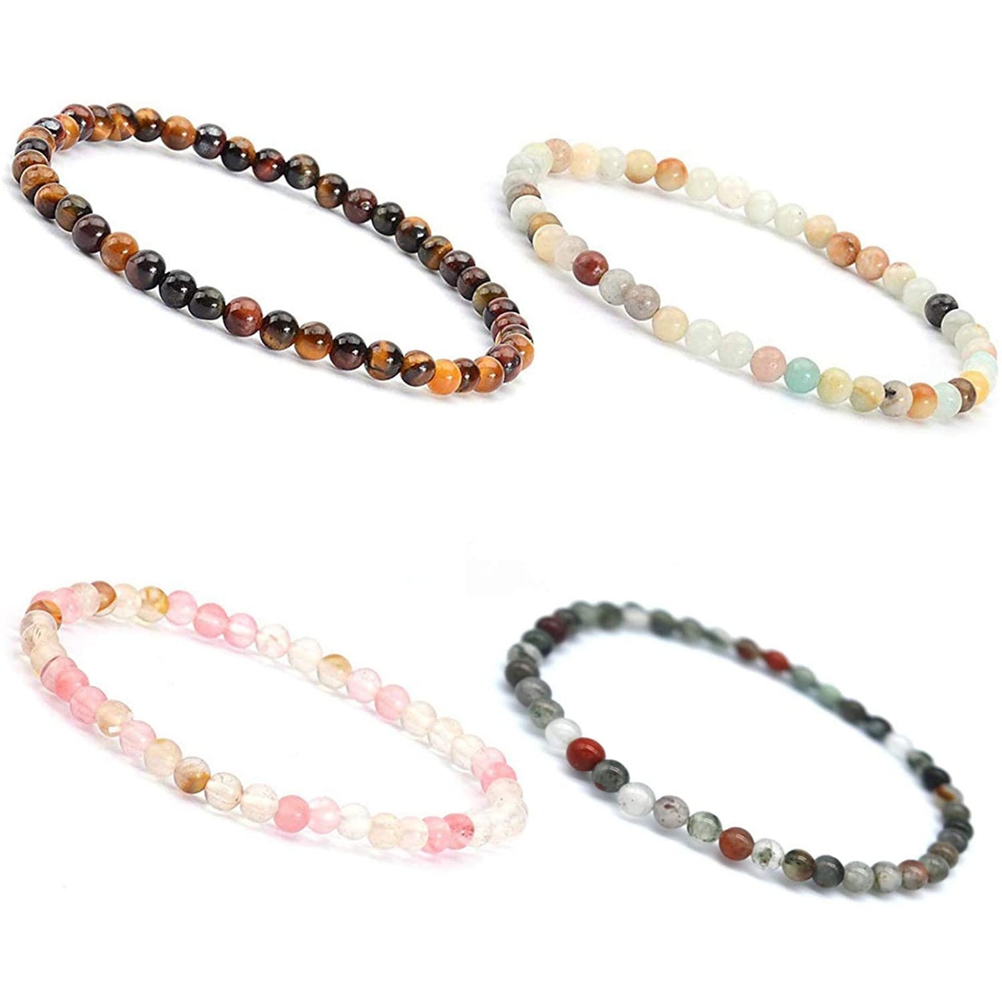 Simple Round Natural Stone Beaded Bracelet - 4mm Rhodochrosite Strand