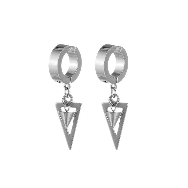 Simple Triangle Titanium Steel Clip-On Drop Earrings